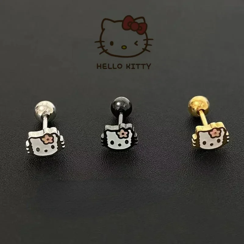 Kawaii Hello Kittys Fashion Accessorie Sliver Stud Earrings Women  Korean Style Trendy Earring Female Ear Hook One Pair Set Cute