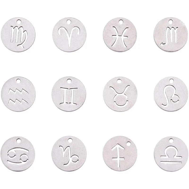24 قطعة 304 الفولاذ المقاوم للصدأ 12 الأبراج زودياك تسجيل المعلقات سحر علم التنجيم ابراج سحر الخرز DIY بها بنفسك مجوهرات