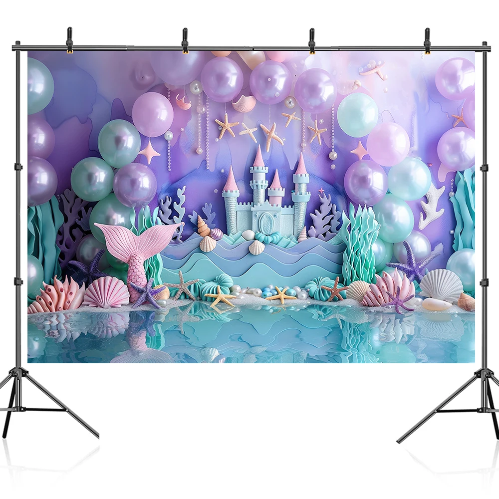 Bonvvie-fundo de fotografia sereia para meninas, princesa decoração de festa, bolo Smash Backdrop, Photo Studio Props, roxo e rosa, 1 ° aniversário