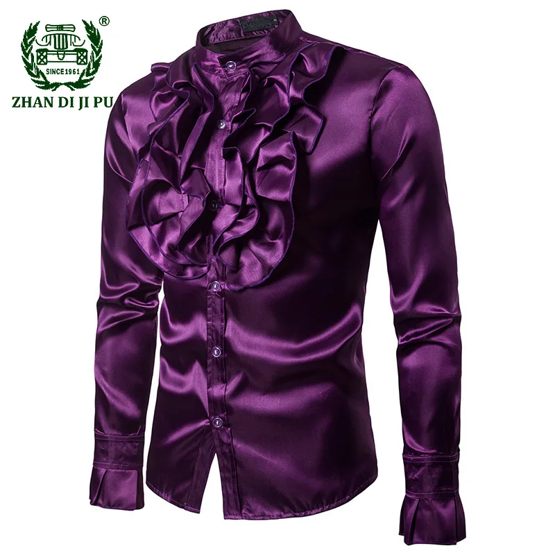 

Satin Shirts Mens Slim Tuxedo Vampire Steampunk Gothic Dress Shirt Ruffled Medieval Shirt Halloween Wedding Costume Men Shirts