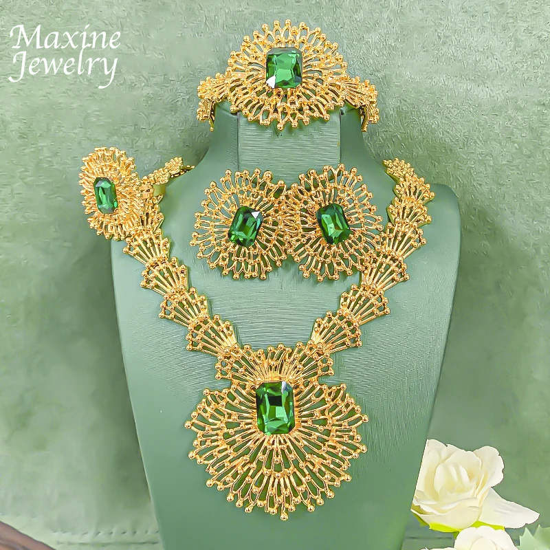 

Набор ювелирных украшений из 4 предметов: циркониевые украшения, роскошные стразы, позолота 18K, Дубай. Ожерелье, серьги, браслет, кольцо. Подарки для свадьбы и вечеринок.