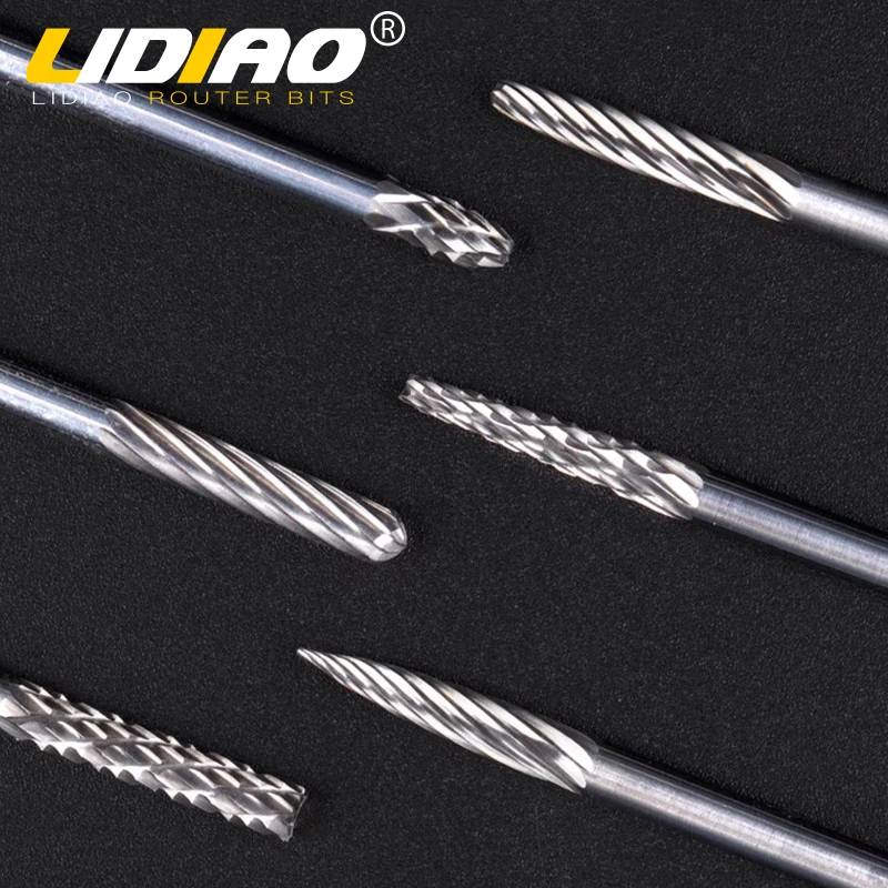 LIDIAO 1PC 3mm Shank Rotary File Wood Metal Polishing Carbide Drill Bit File Hard Alloy Rotary Burr CNC End Milling Cutter