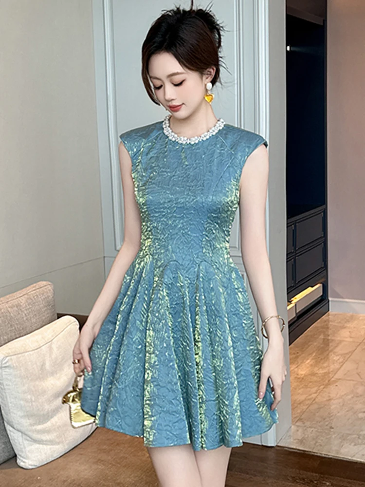 الملابس النسائية الفرنسية Kawaii فستان حفلة عيد ميلاد الحلو الماس اللؤلؤ الذهب مشرق مطوي الكرة ثوب أنثى تاريخ نادي Vestidos