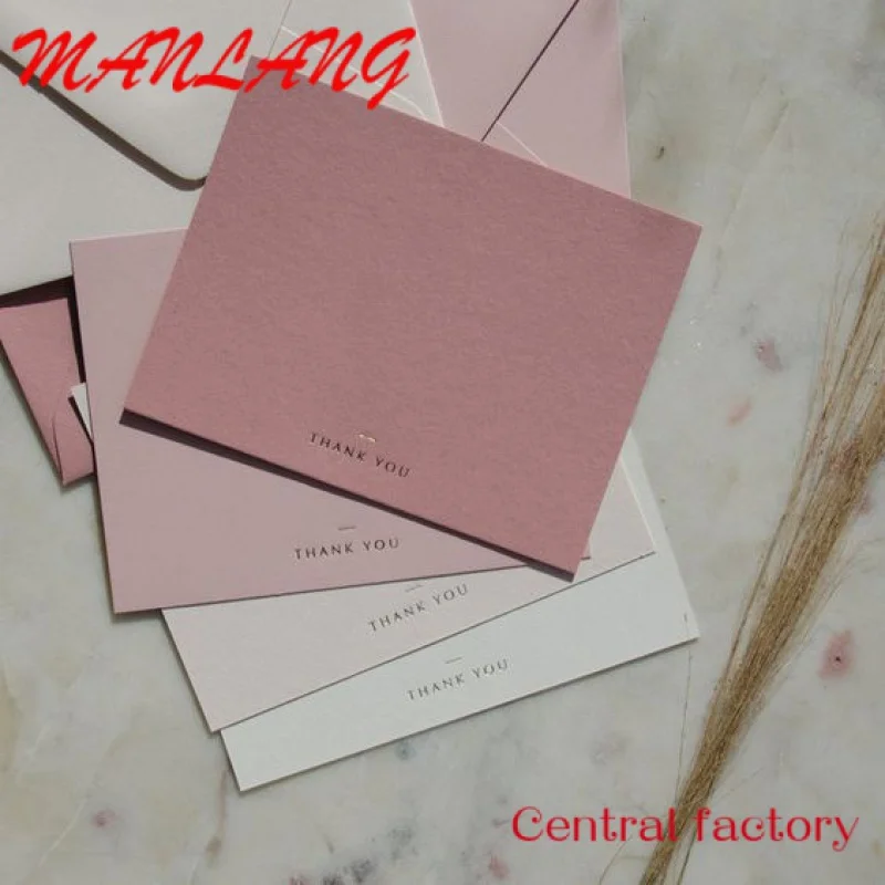 Custom  Customized Beautiful Rose Gold Foil Thank You Cards With Vellum Envelope Wedding Invitation