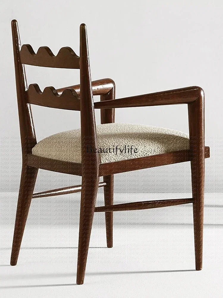 

*French retro dining chair solid wood lamb wool armrest casual single chair