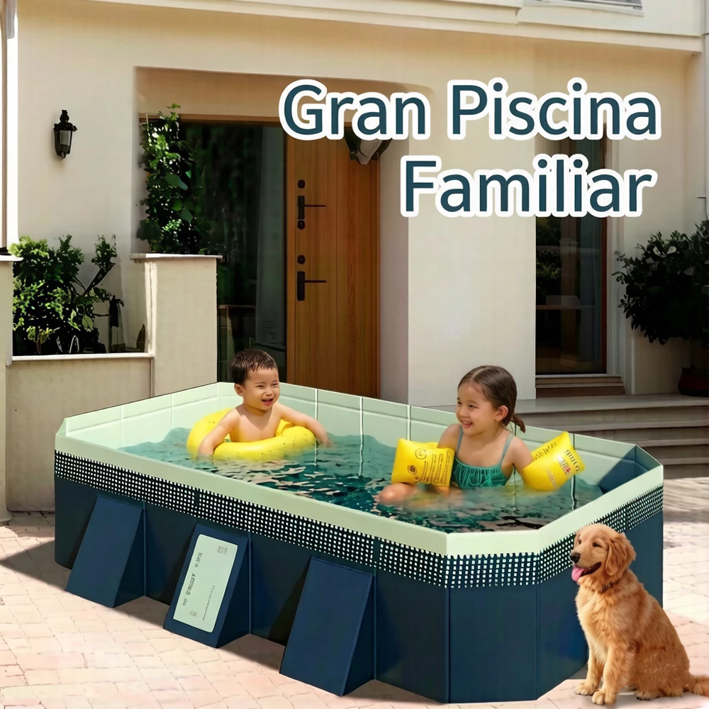Foldable Large Rectangular Family Swimming Pool Outdoor Large Swimming Pool Non-Inflatable Easy Set-up Suitable for Adults Kids Ideal