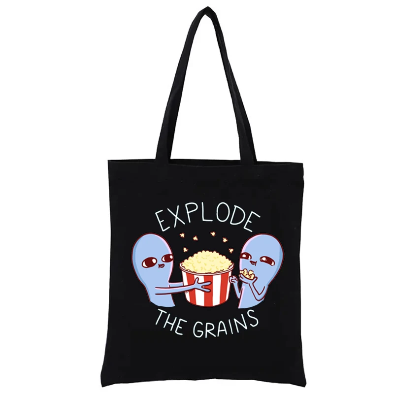 Strange Planet Special Product Explode the Grains Canvas Shoulder Bag S Graphic Print Shopping Bags Funny Totebag Woven Tote