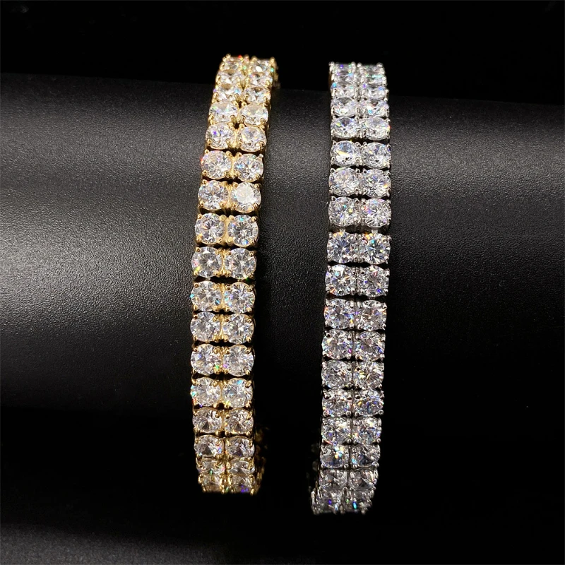 4MM Two Rows 3A Zircon Stainless Steel Tennis Chain Bracelet Hiphop Cubic Zirconia Link Bracelets Bangle 8.25in Wholesale Gift