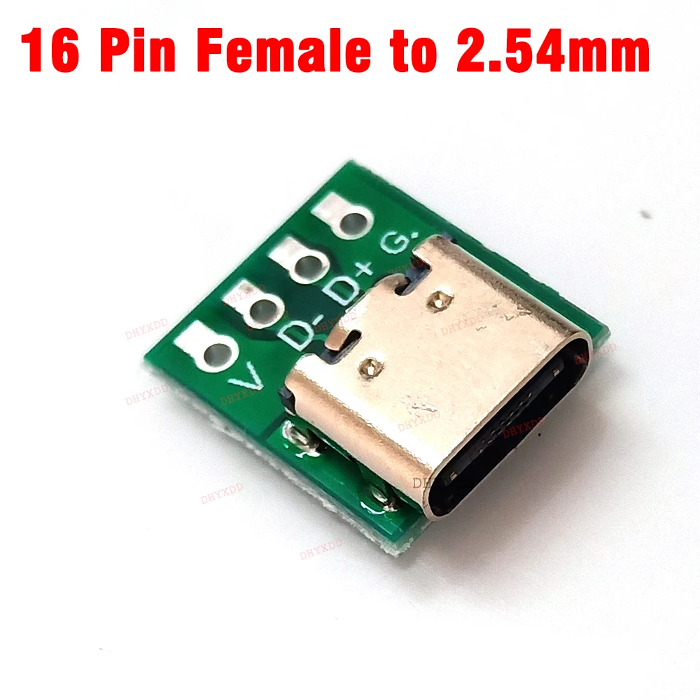 5PCS TYPE-C USB3.1 16 Pin Female to 2.54mm Type C Connector 16P Adapter Test PCB Board Plate Socket For Data Wire Cable Transfer