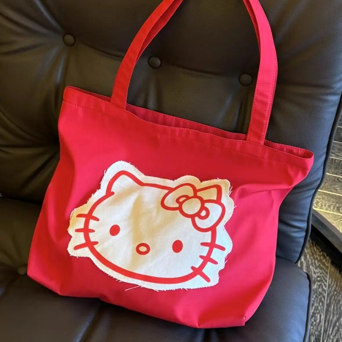 Kawaii Hello Kitty Canvas Bag Cartoon Series Foldable Girls' Large Capacity Oxford Shoulder Embroidered Nylon Sanrio Accessories