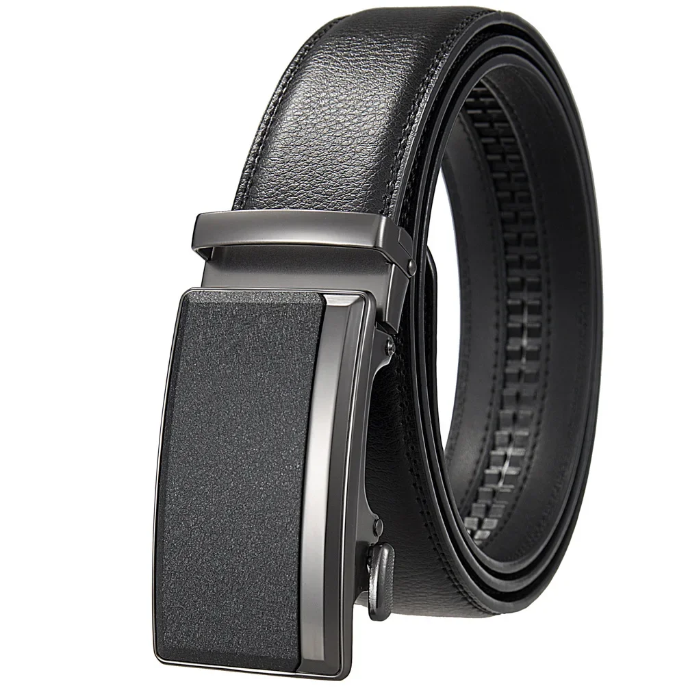 Male Cowskin Leather Belt - Automatic Buckle, Luxury Designer Style, 3.5cm, Black/Brown, Plus Size 130-170cm