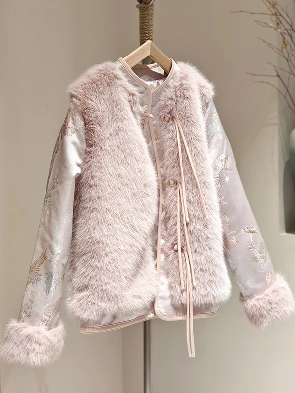 

Новый китайский хлопковый джет с вышитыми пуговицами, женское зимнее пальто большого размера высокого класса, теплая пушистая верхняя одежда