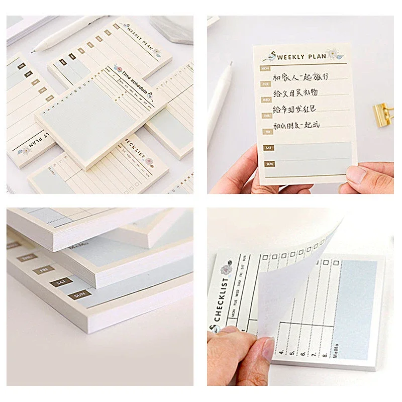 Kawaii Check List Sticky Notes, Cute Note Pads, Planejador Diário, Index Stickers, Material de escritório, Simples Memo Pads, 60 Sheets