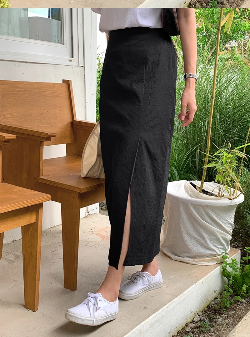 Chic Long Skirts For Women Fashion 2026 High Waisted Open Side White Black Skirt Saias Femininas Korean Clothing