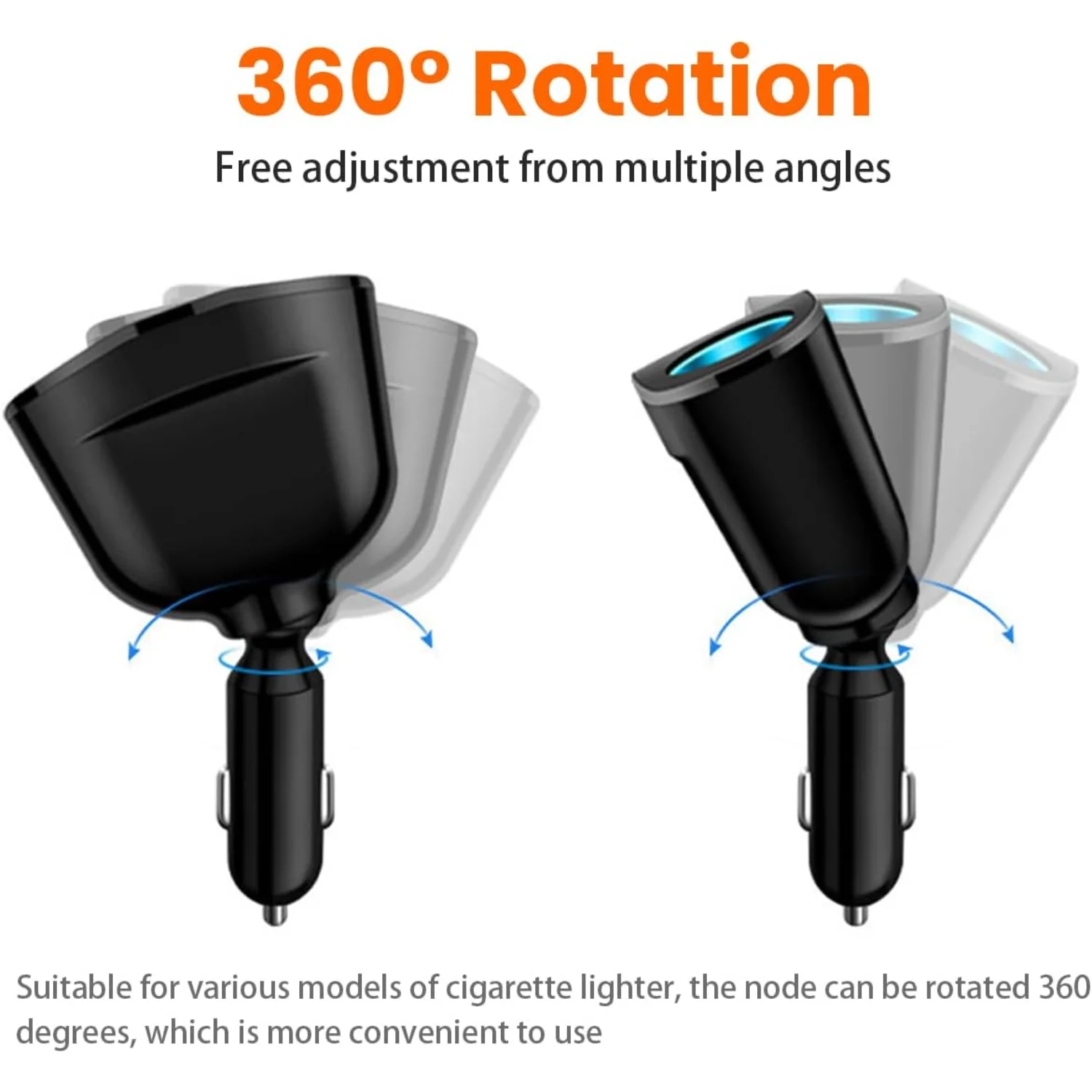 담배 라이터 분배기, USB 2.4A 및 QC3.0 유형 C(소켓 2개 포함) 담배 라이터 어댑터, 12V/24V 120W 차량용 충전기 분배기 f