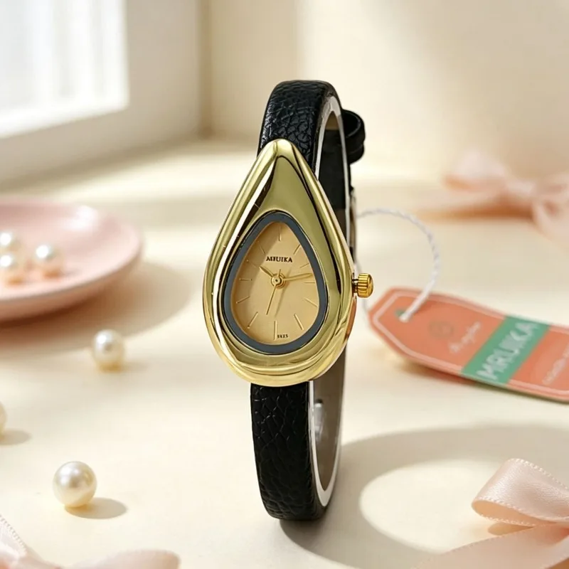 Hot Sale New Design Irregular Water Drop Dial Quartz Watch Ladies Retro Soft Leather Strap Wristwatch Female Dress Clock Gifts view 4