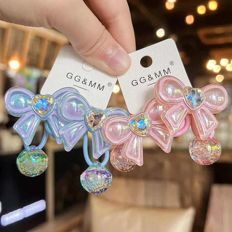 

Large Bow Hair Ties Crystal Rhinestone Elastic Ponytail Holders High Elasticity Non Damage for Girls Kids