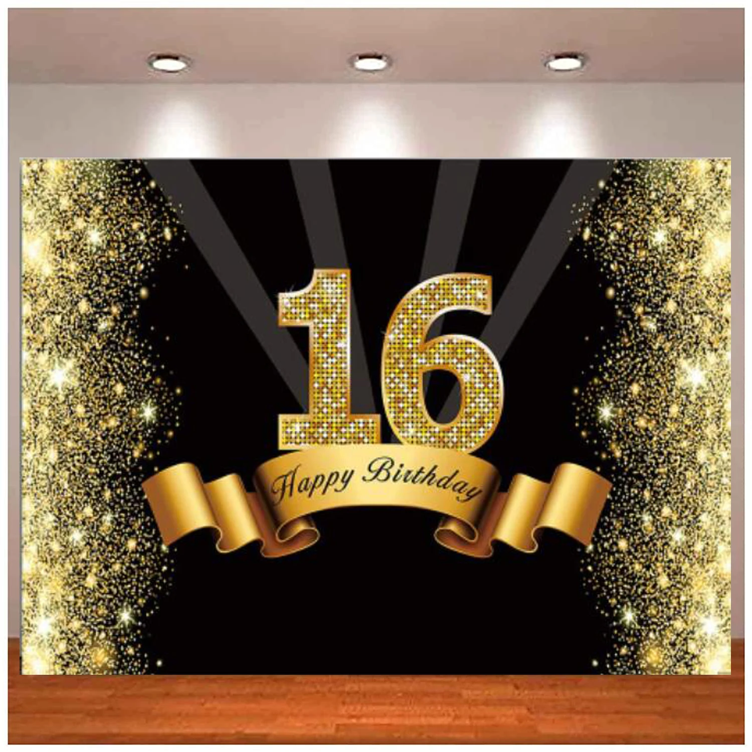 

Photography Backdrop Glitter Black And Gold Teens Boys Sixteen 16th Years Old Birthday Party Background Decoration Banner Props