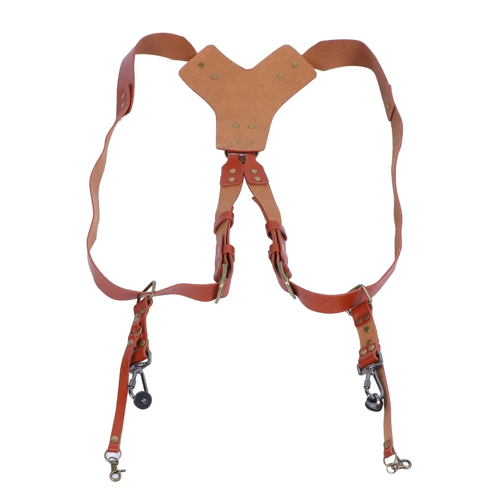 Brown Dual Shoulder Camera Strap Leather+Zinc Alloy Adjustable Size DSLR Backpack Strap Quick Draw Camera Strap