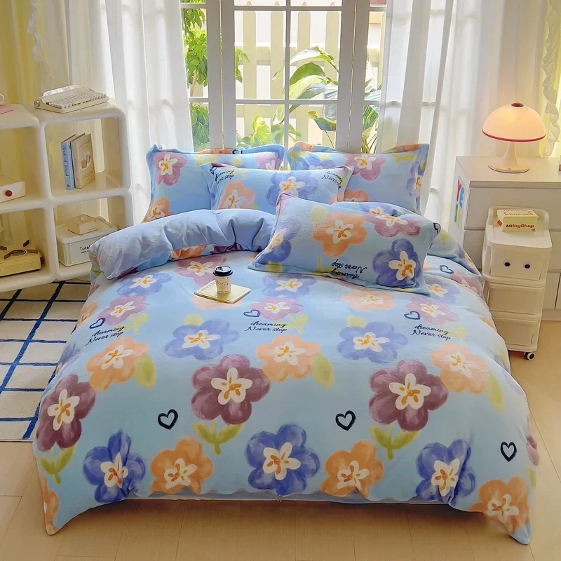 2024 Warm Small Fresh Milk Fleece Printed Double-sided Fleece Single Bed Cover Autumn and Winter Cover 200x230 220x240 Duvet