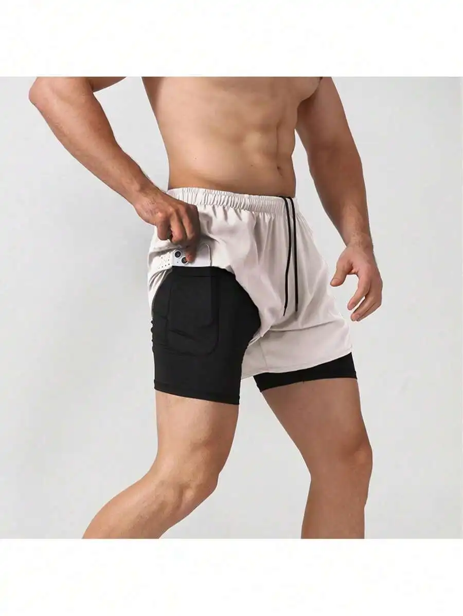 

Mens 2 In 1 Quick Dry Running Shorts With Side Pockets For Gym Workout