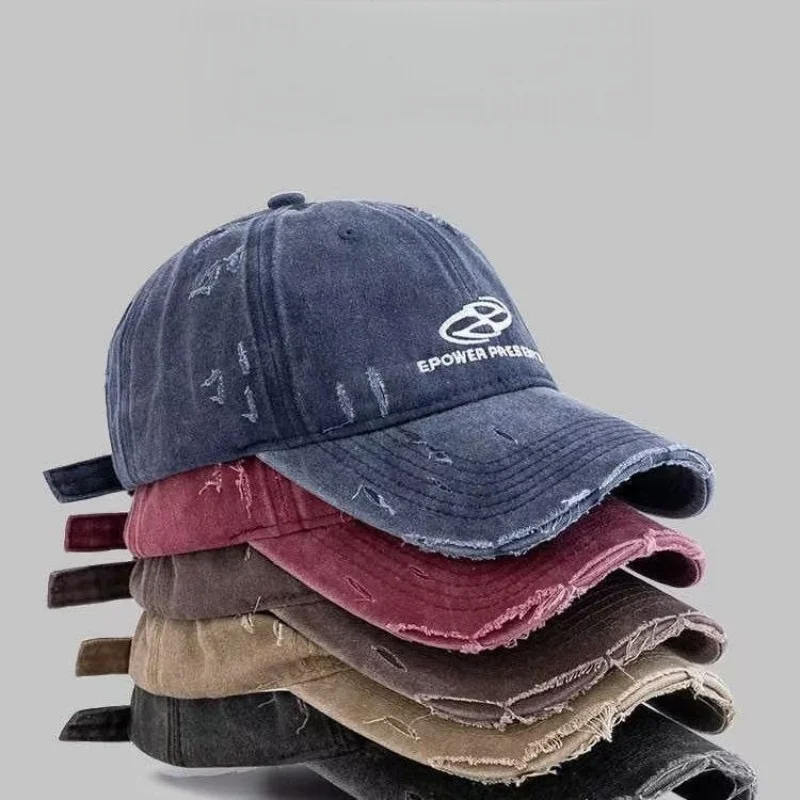 American Retro Washed Distressed Women's Baseball Cap Face Slimming Japanese Style Summer Sun Protection Hat with Letter Design