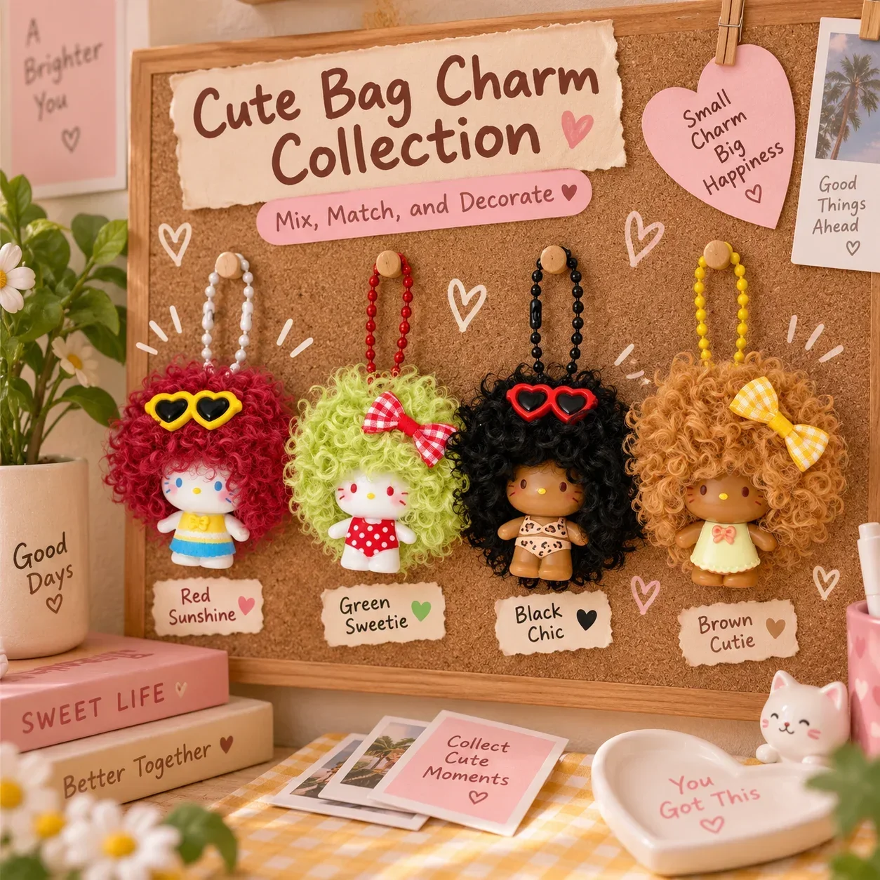 New Cute Curly Cat Plush Keychain, Summer Backpack Keyring Pendant, Versatile Bag Charm