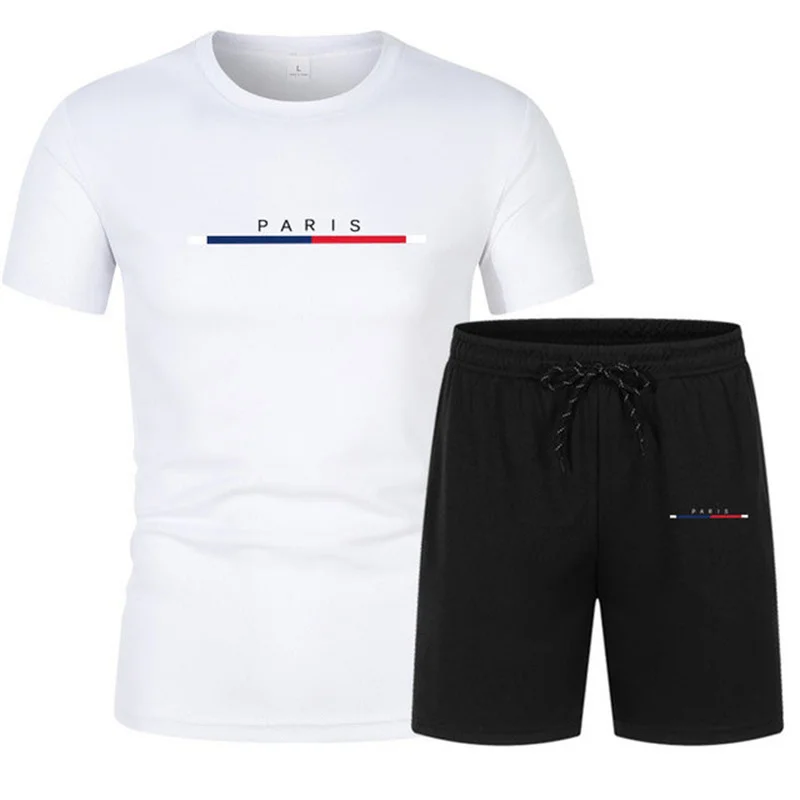 Conjunto fitness respirável de 2 peças masculino, camiseta estampada e shorts, malha elástica, conjunto running, casual, moda, verão, 2024