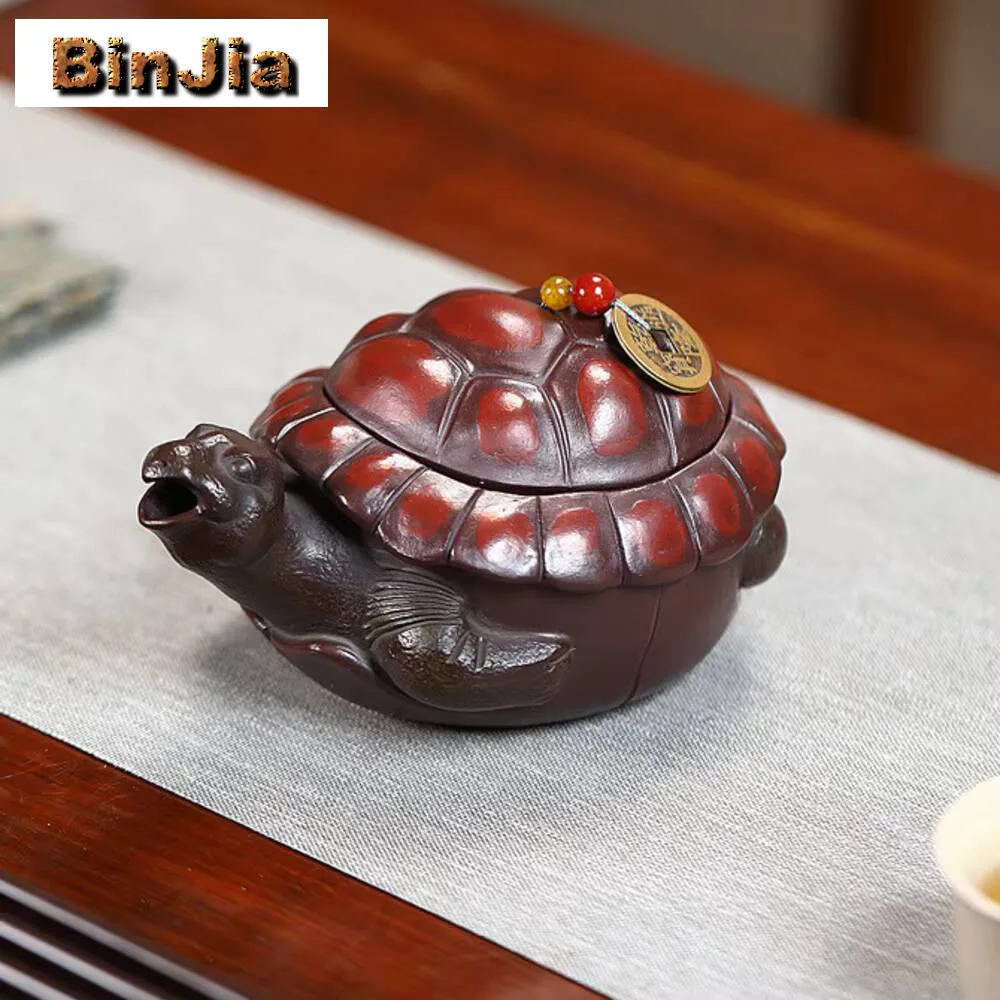 

200Ml Creative Yixing Purple Clay Teapot Handmade Tortoise Pot Copper Cash Cover Kettle Beauty Tea Infuser Chinese Zisha Teaset