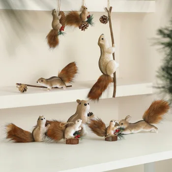 Christmas Squirrel Hanging Ornaments,Squirrel Pinecones & Berries, Rustic Winter Forest…
