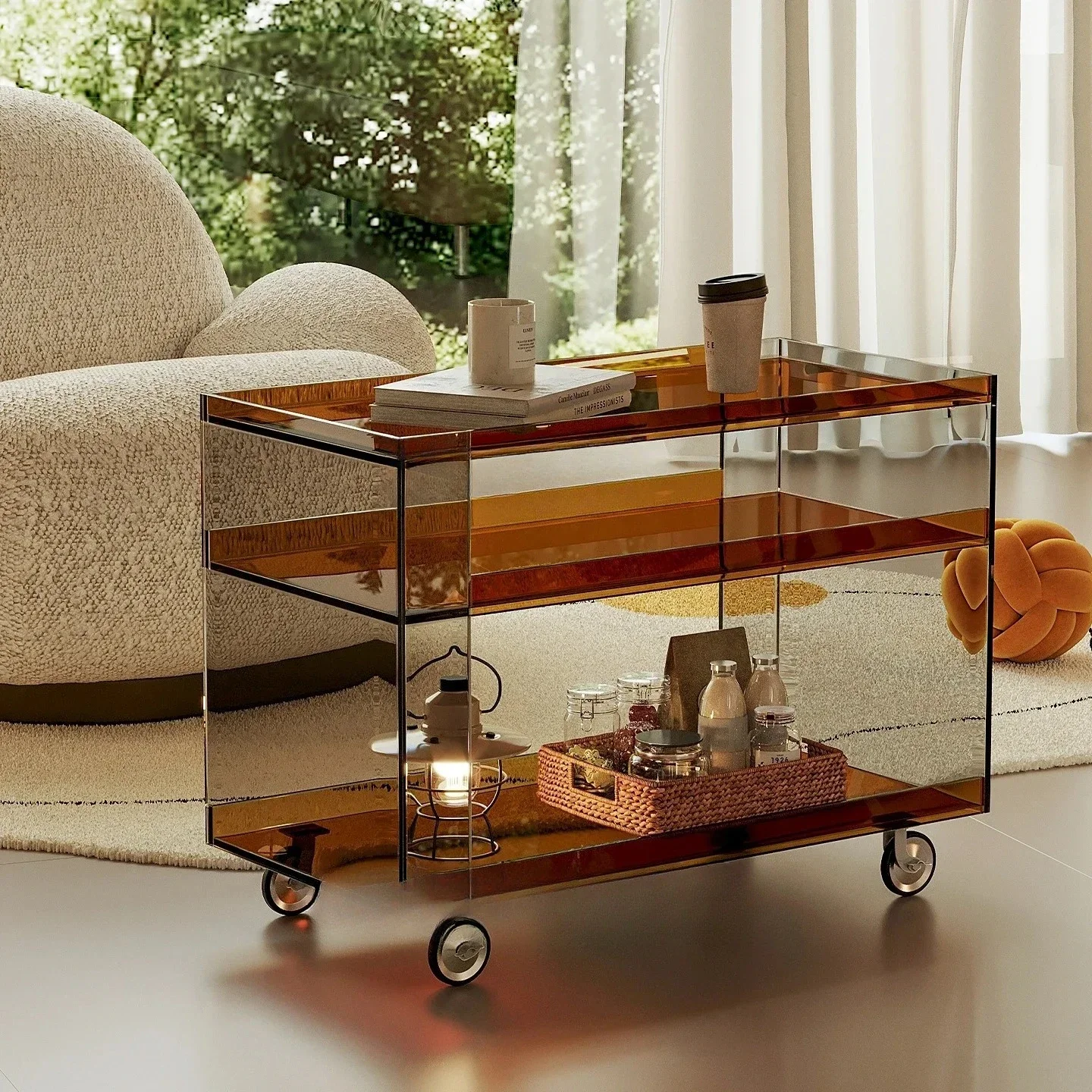 AACy56 A26 Licht Luxus Couchtisch Mobile Trolley Acryl Rand Esszimmer Auto Wohnzimmer Teetisch Rack