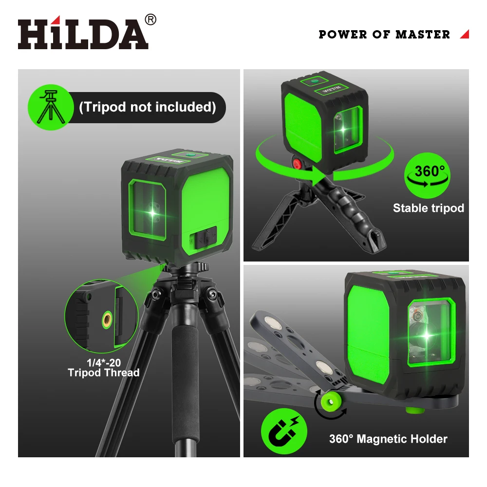 HILDA 2 Lines Laser Level USB Charging Mini Laser Level Self Levelling Green Beams Laser Horizontal & Vertical Cross-Line