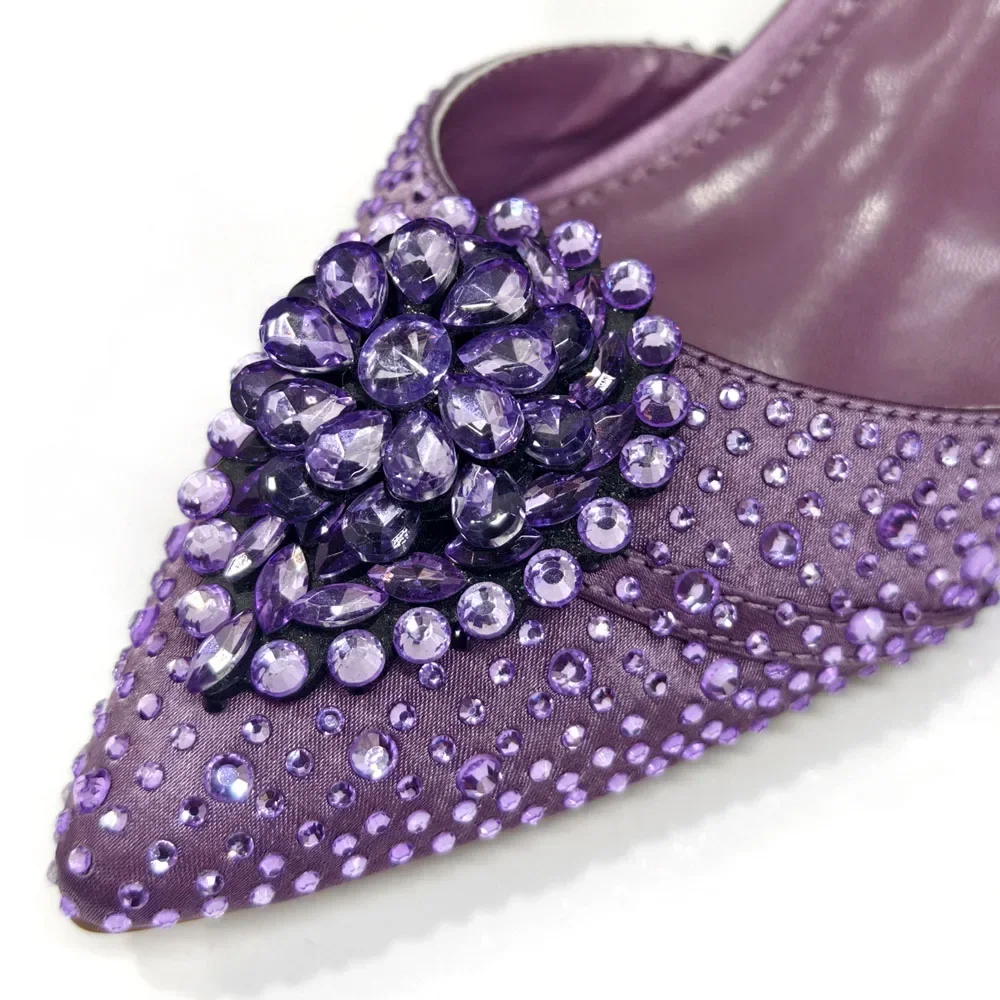 Crystal Rhinestone Heels & Clutch Bag Set Pointed Slingback Heels Women Wedding Prom Party Elegant Formal Matching Shoe Purse