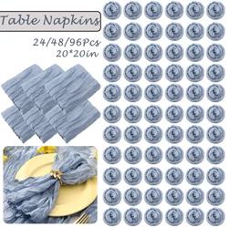 24-96Pcs Dusty Blue Wedding Napkins Party Gauze Napkins Fringe Rustic Dinner Napkins Cheesecloth Napkins (20 x 20 Inch) ﻿