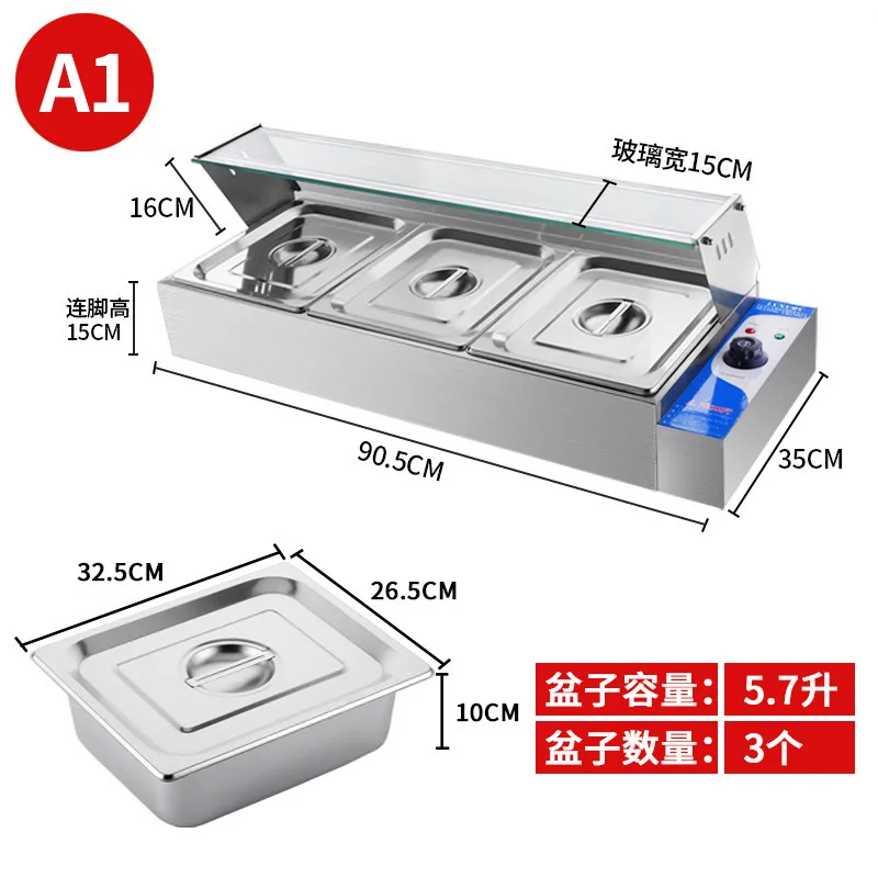 Stainless steel insulation soup pool, glass cover, insulation Taipower heating, commercial fast food counter, dining table