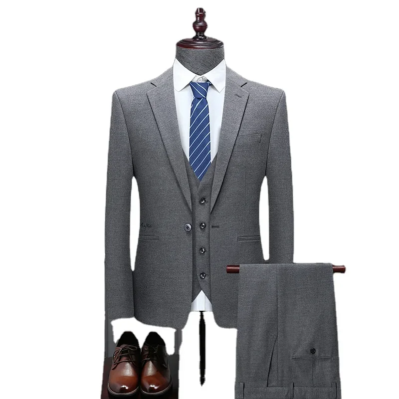 

Grey Slim Fit Three Piece Set Comfortable Slim Fit Business Men's Office Formal Dress Banquet Set