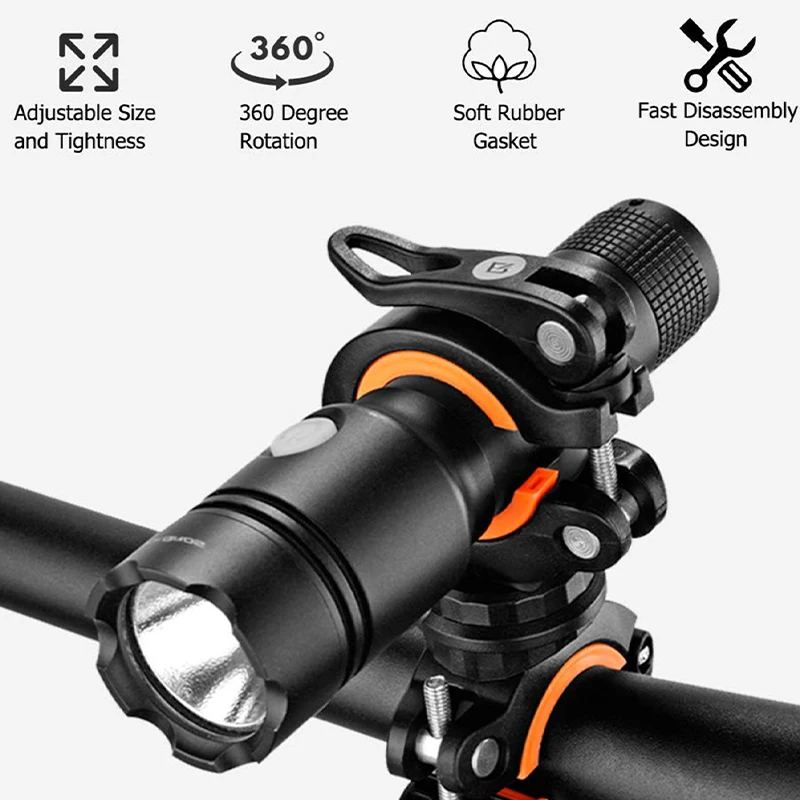 360°Rotation Cycling Clip Clamp Flashlight Mount Holder Bicycle Bike LED Light Flashlight Torch Mount Holder Bicycle Accessories