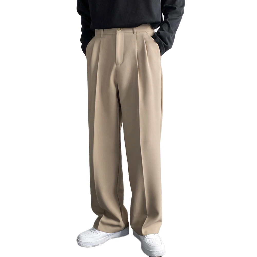 Korean Men Draped Straight Pants Business Loose Casual Trousers Suit Pants Solid Color Fashion Casual Pants L-3XL