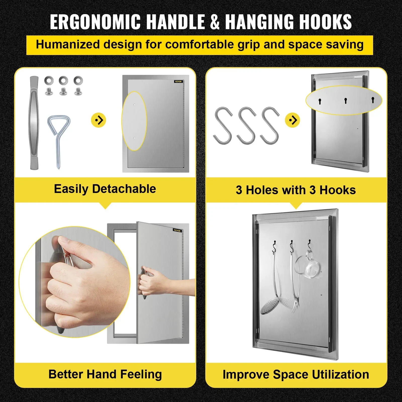 VEVOR BBQ Access Door 17x 24 Inch Single BBQ Door Stainless Steel Outdoor Kitchen Doors W/ Handle for BBQ Island Grill Station