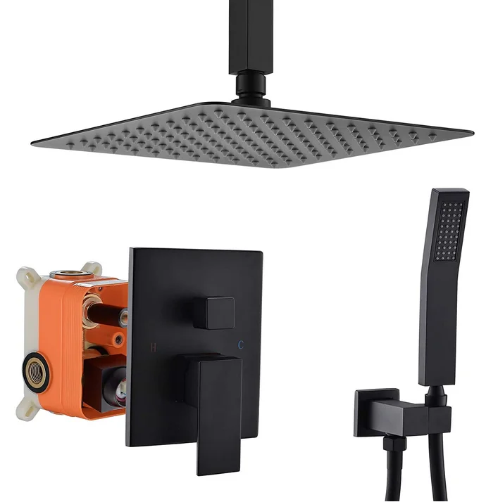 

10inch Hot Sale Modern Concealed Matte Black Bathroom Rain Shower Faucet Sets