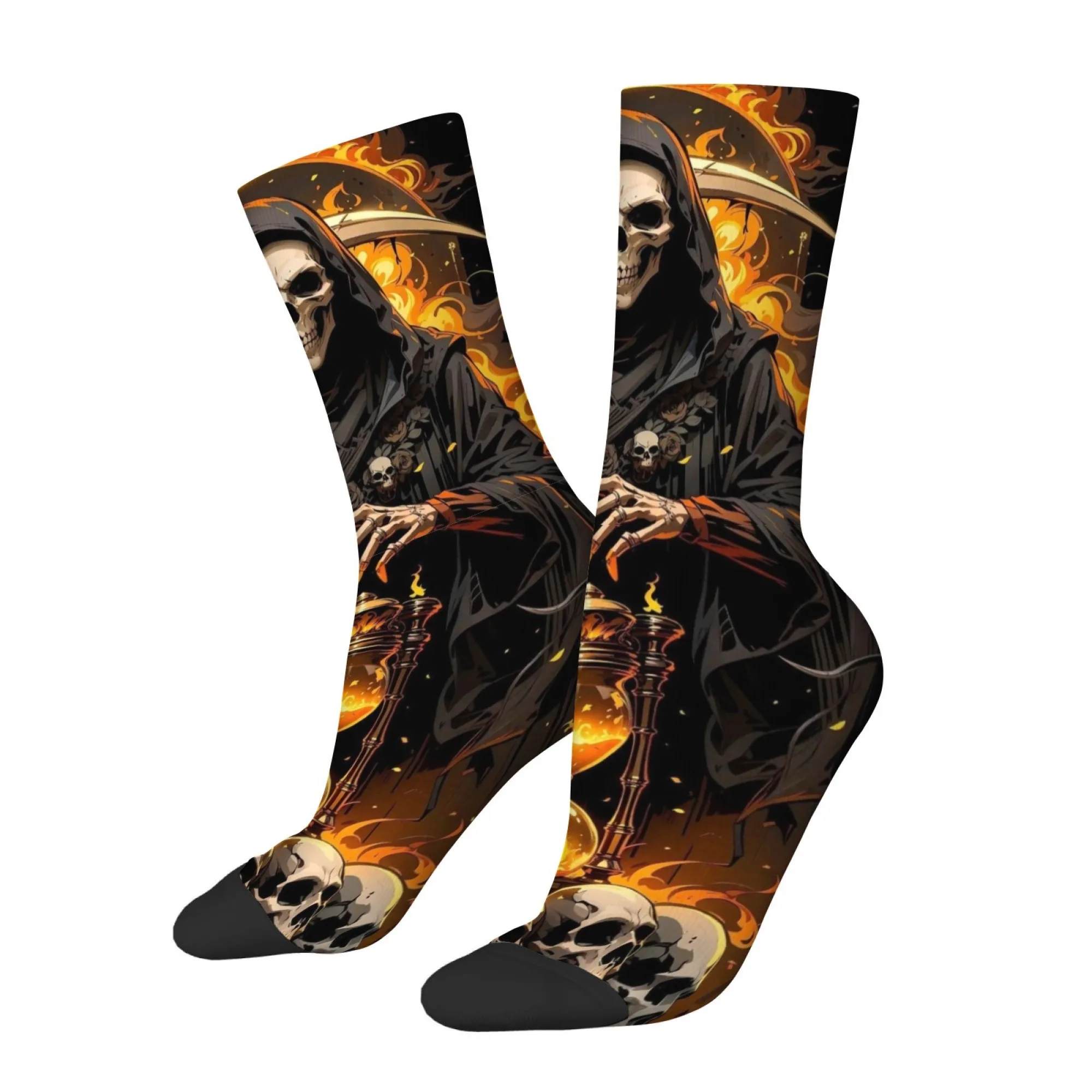 Men's Socks Terrifying Lantern Grim Reaper Print Skin-friendly and Comfortable Socks Street Fun Rebellious Outdoor Party Socks