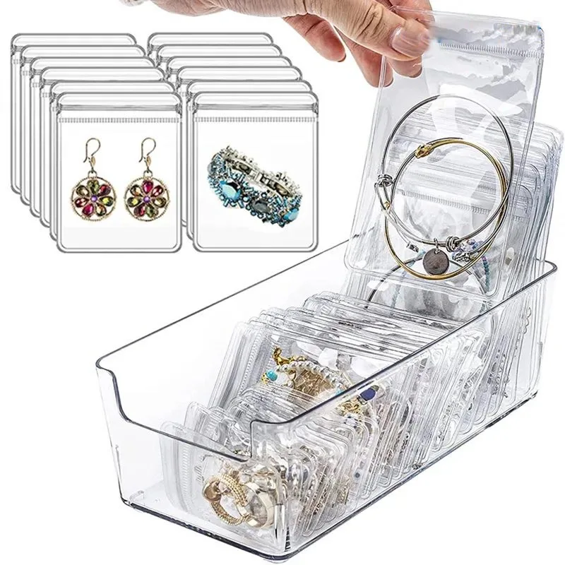 10Pcs Transparent PVC Jewelry Organizer Package Bags Clear Anti-Oxidation Bag Earring Necklace Storage Holder Self Sealing Pouch