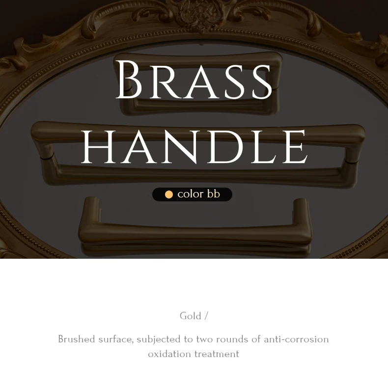 Brushed brass handle range displayed with an ornate mirror