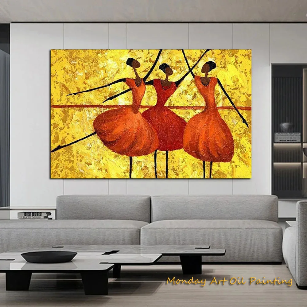 Abstract Dancer Hand Painting Vibrant Orange Acrylic On Canvas Large Modern Art for Living Room Decor Unique Housewarming Gift