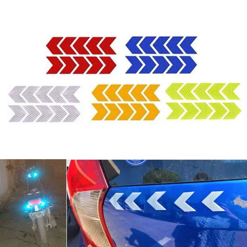 10Pcs Universal Car for Arrow Decorative Sticker Exterior for Reflex Tape Reflective Anti-Collision Warning Strip for Au