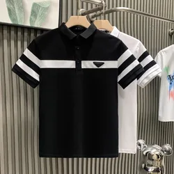 Summer Men's Striped Color Fashion Men's Short Sleeve Polo Tshirt Man Printing POLO Tee Male Casual Collar T-Shirt  Streetwear