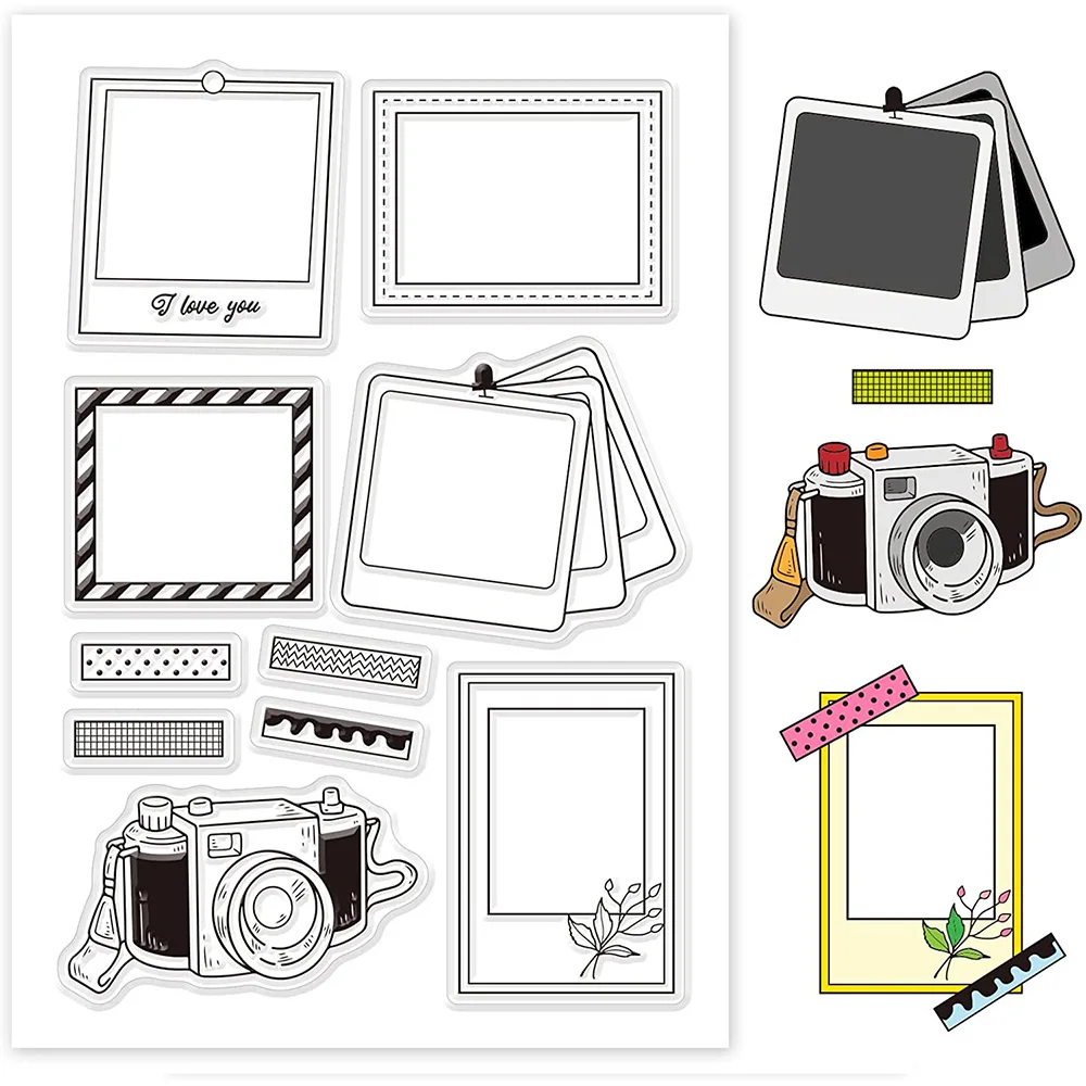 Photo Frame Clear Stamp Seal Camera Transparent Silicone Stamps for DIY Scrapbooking Card Making Arts Bookmark Crafts Decoration