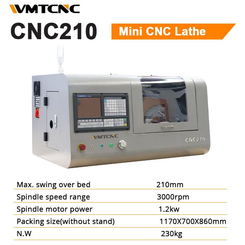 AIROW CNC210 High Precision Horizontal GSK CNC Lathe Machine Desktop CNC Lathe Machine for Industrial Metal Processing