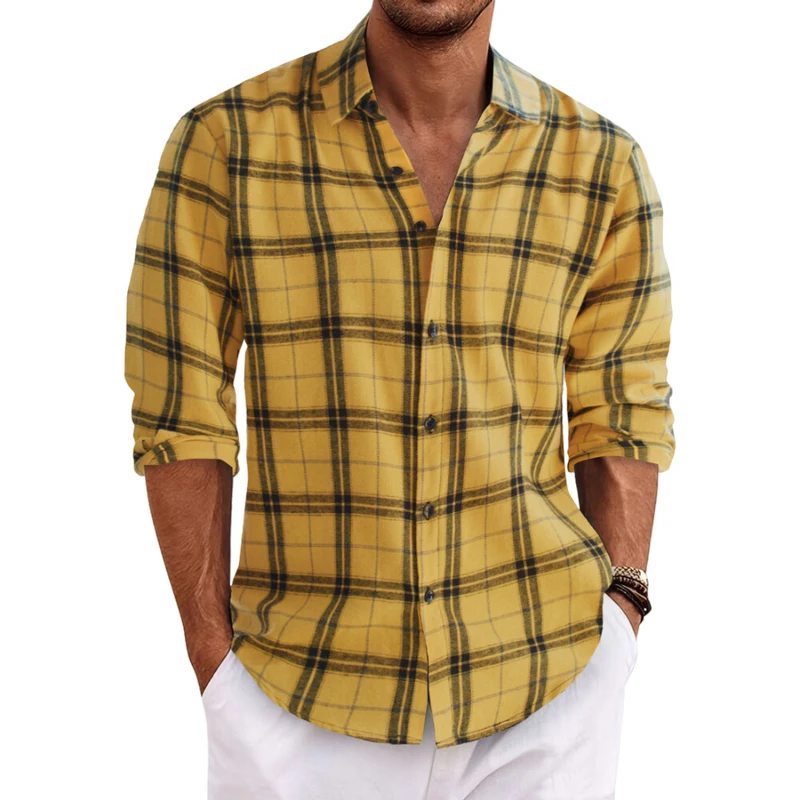 Camisa xadrez casual solta, camisa masculina de manga comprida para deslocamento diário, novo estilo de outono, XXS-3XL.