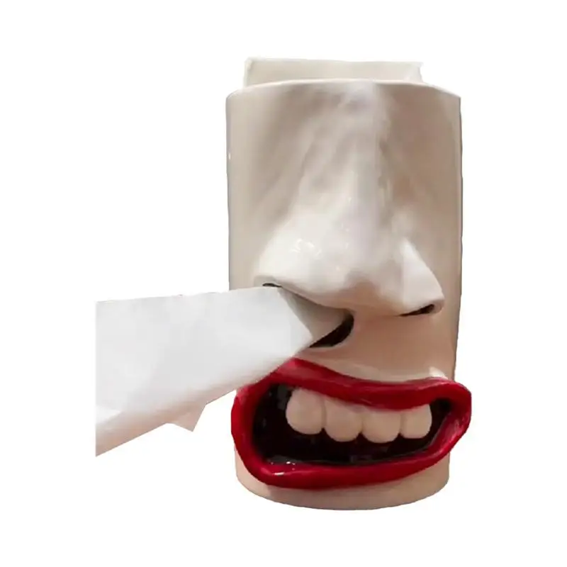 New Funny Face Tissue Holder Nose Handmade Tissue Box Resin Night Stand Facial Tissue Case for Desks and Tables